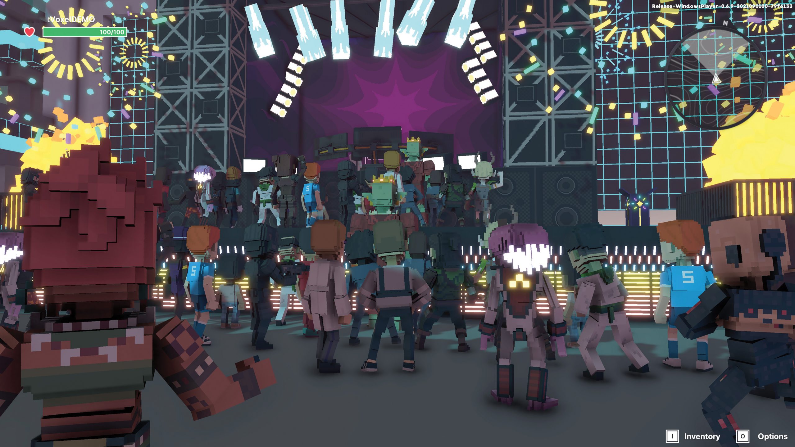Des avatars voxels dansant dans le Sandbox. 