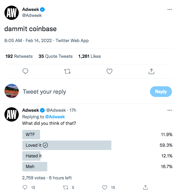 Sondage sur la publicité du Super Bowl de Coinbase