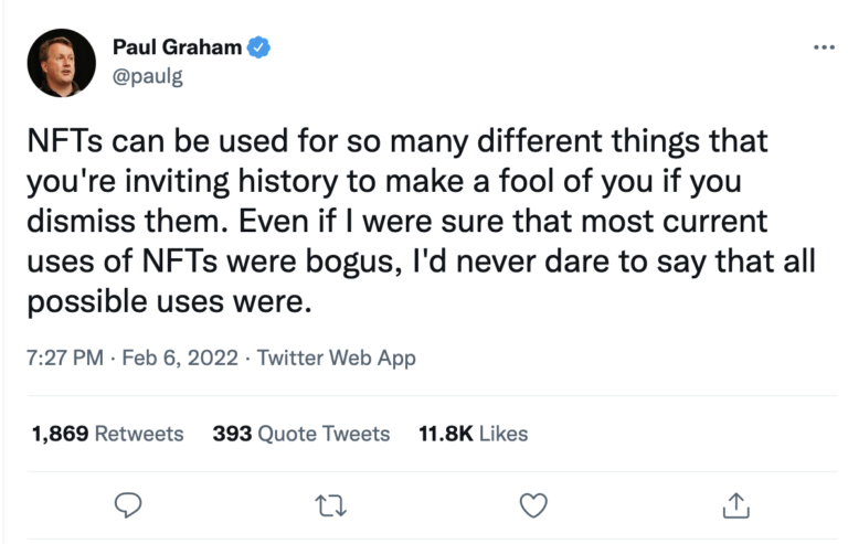 L’investisseur en capital-risque Paul Graham s’élève contre les détracteurs de la NFT.