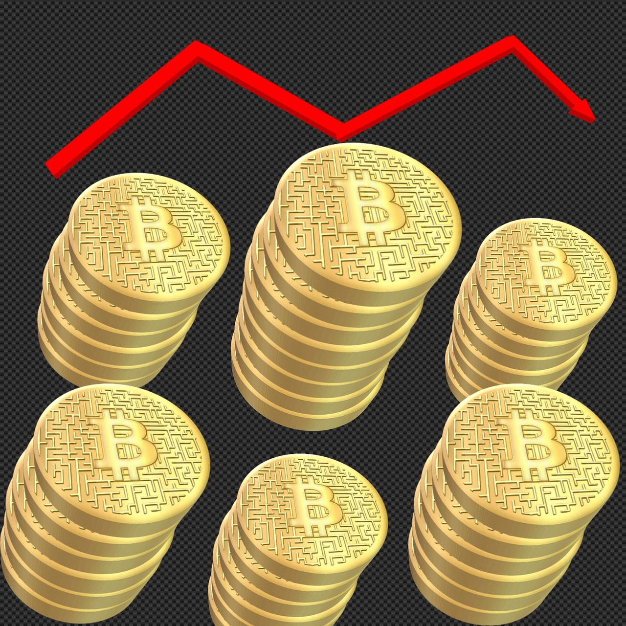 L'image représente Bitcoin et une flèche rouge pointant vers le bas