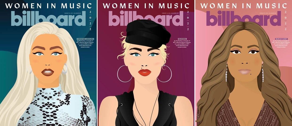 Couverture du magazine Three Billboards conçue par Yam Karkai, fondatrice de World of Women NFT Projects