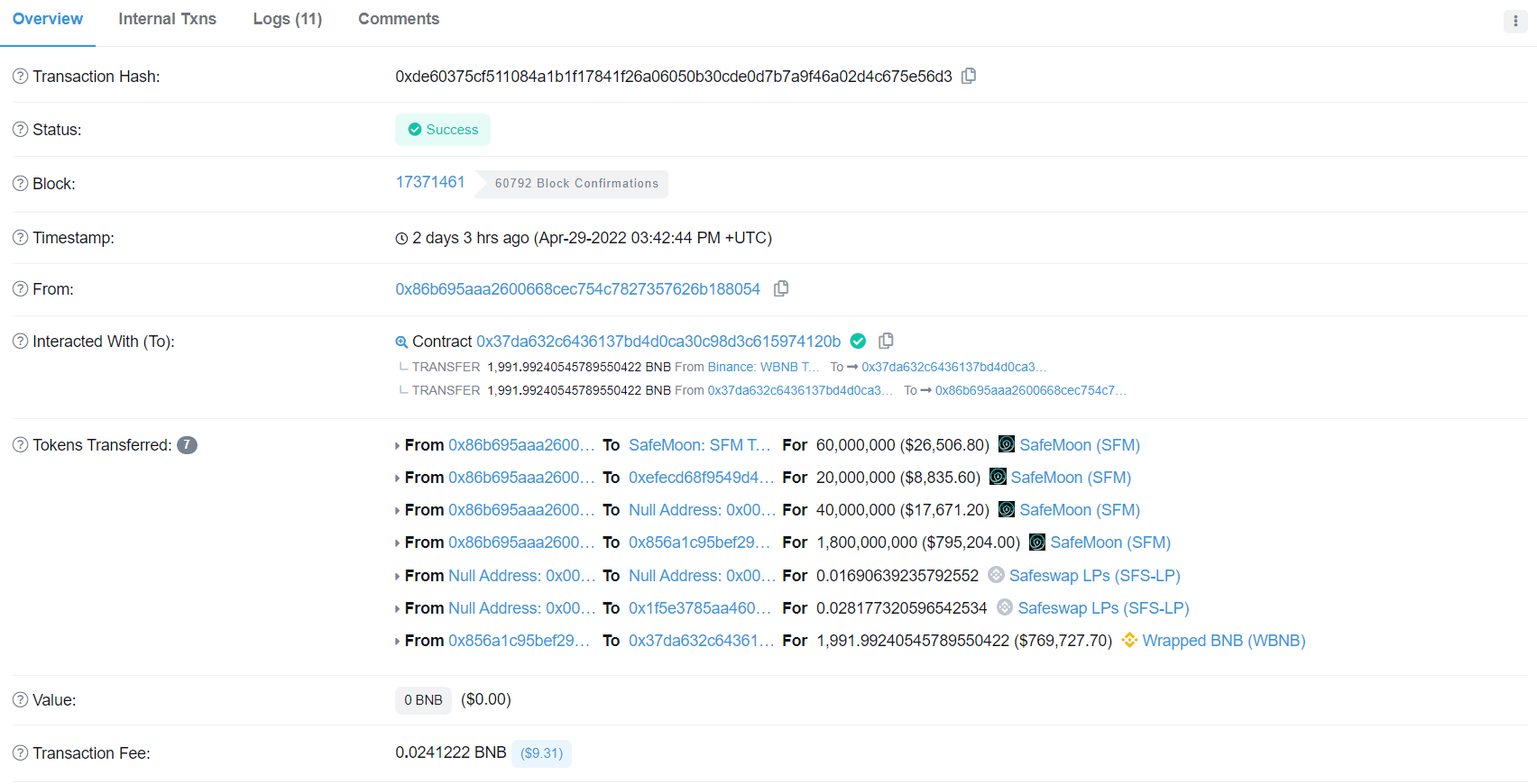 prétendu portefeuille safemoon sur bscscan.com 2