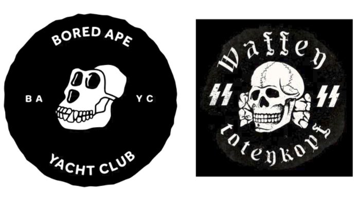 Logo Bored Ape Yacht Club et drapeau nazi