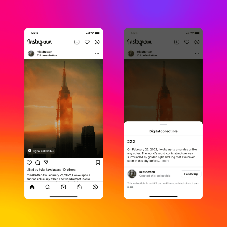 Lancement des fonctionnalités NFT d’Instagram dans 100 pays