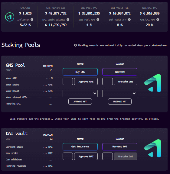 Gains Réseau Staking Page