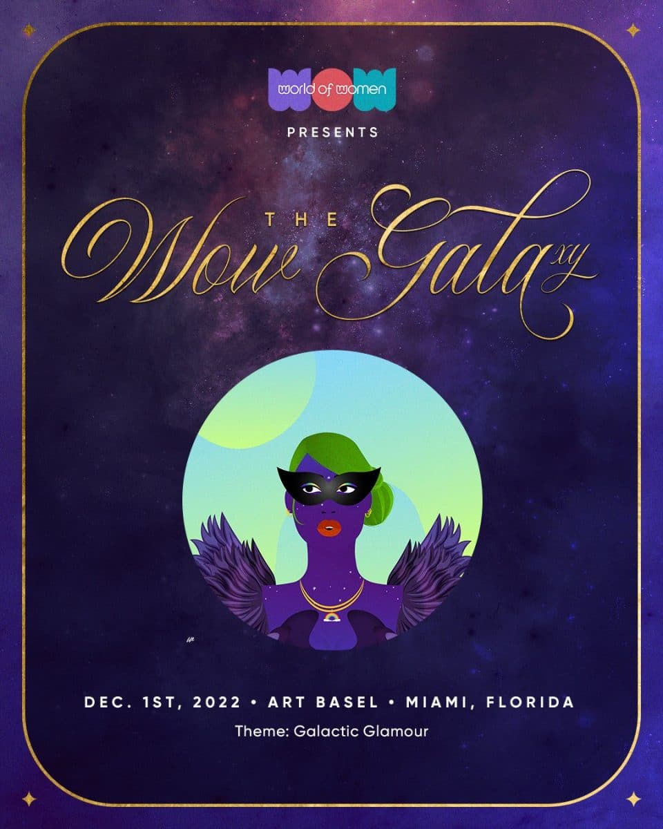 Affiche du gala WoW avec l'avatar du monde des femmes en violet