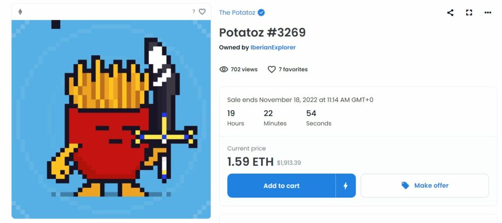 Potatoz vendu par 1,59 $ ETH