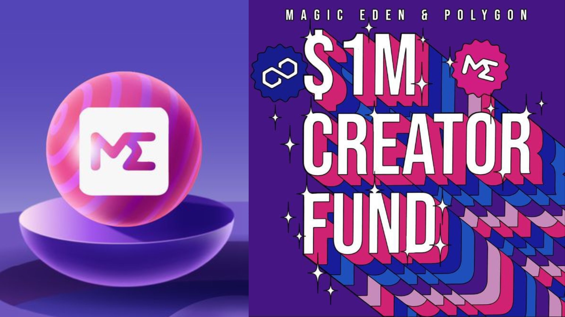 Logo Magic Eden à côté de l'annonce du fonds Polygon