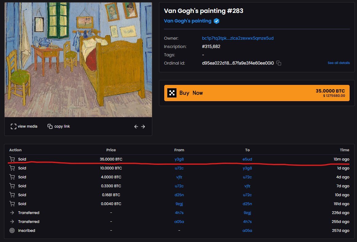 art numérique van gogh #283, vendu pour 35 BTC 