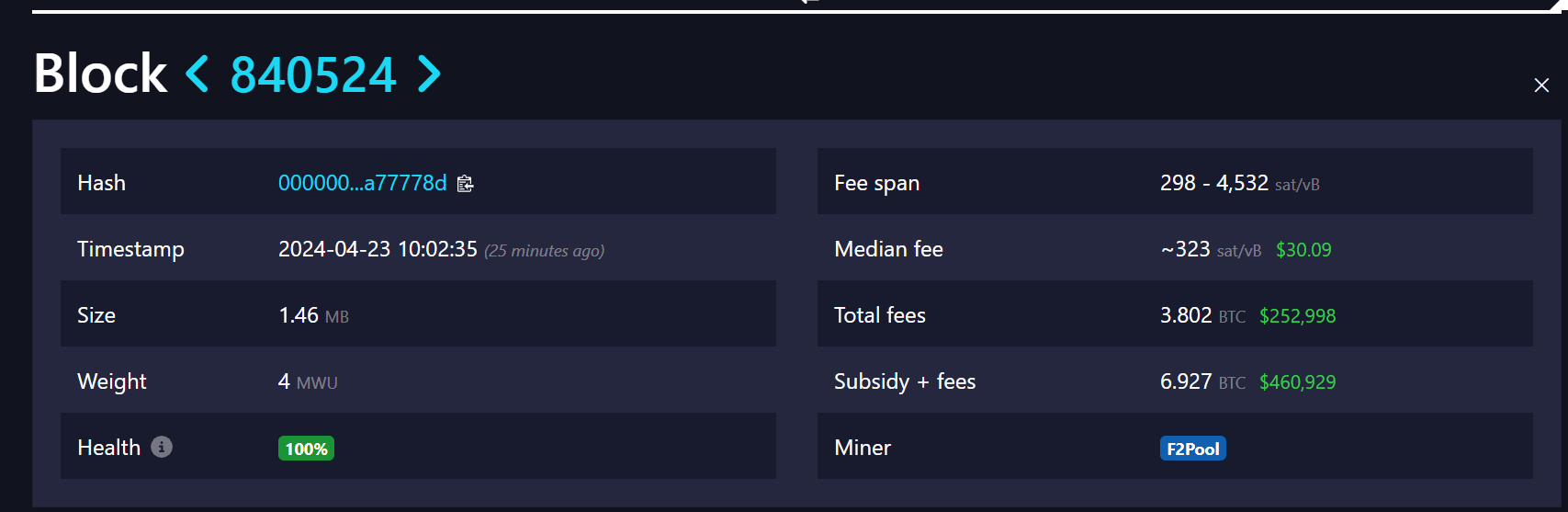 Bloc 840524 : (Source : mempool.space)